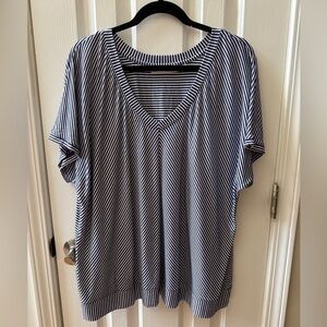 Sejour Navy and White Striped Short Sleeve Top 2X